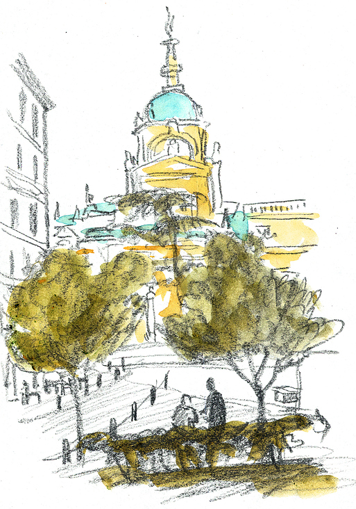 Madrid, Catedral de la Almudena (Bleistift, Aquarellfarbe)