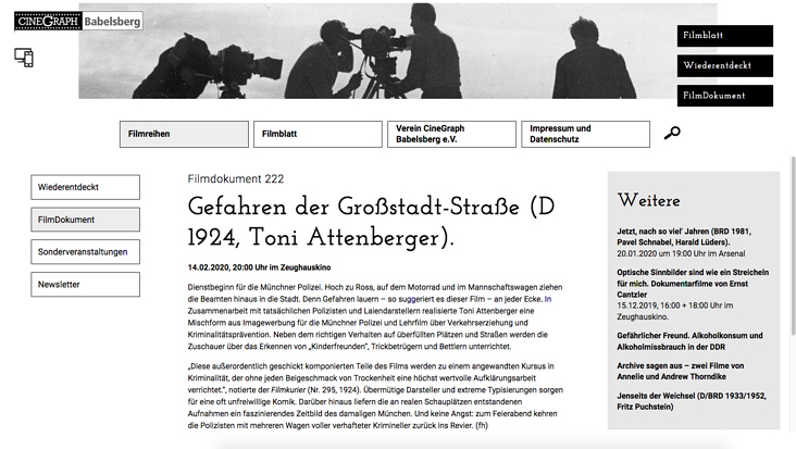 Webdesign für CineGraph Babelsberg – Filmblatt