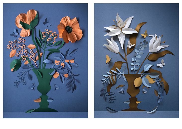 Papercraft Illustrationen für den Blumenladen von Melanie Jean Richard, Bern. 2021