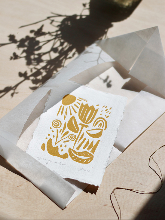 Linoldruck „spring vibes“/ Postkarte