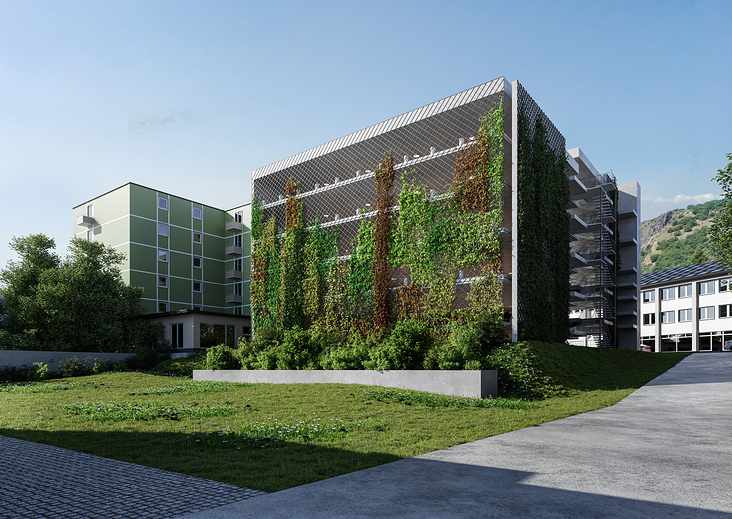 Außenvisualisierung eines grünen Wohnquartiers im schönen Kurort