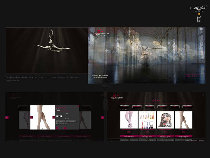 Webseite und Webshop für Tanzkleidung, Animation, responsive, emotionale Ansprache …