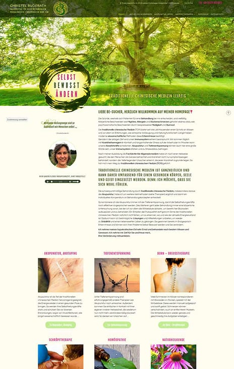 Webseite für ganzheitliche Ärztin, emotionale Ansprache,  SEO S. 1. mit Keyword: Akupunktur Leipzig, mit Wordpress