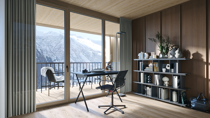 Innenvisualisierung vom Immobilientraum in den Schweizer Alpen