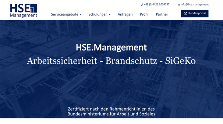 Repräsentative Firmen-Website für das Unternehmen HSE.Management