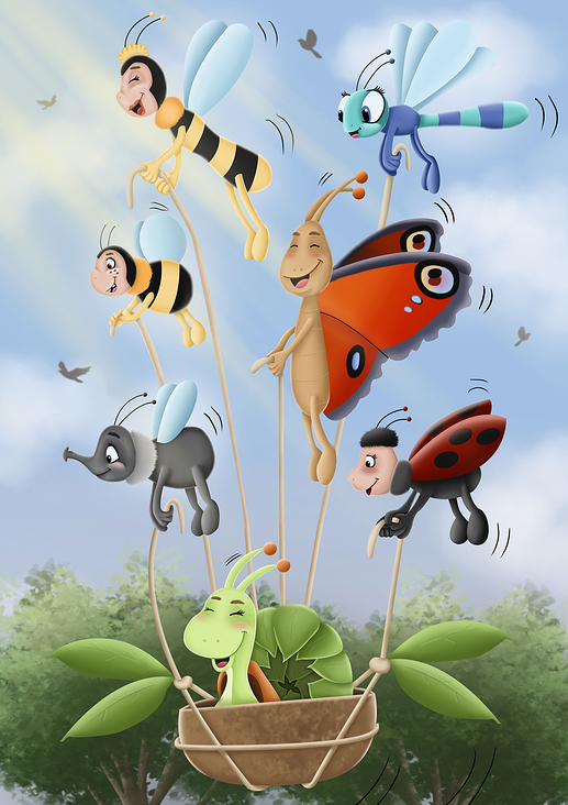 Illustration aus dem Kinderbuch „Die kleine Schnecke lernt fliegen“ von Eva Christina Wattler
