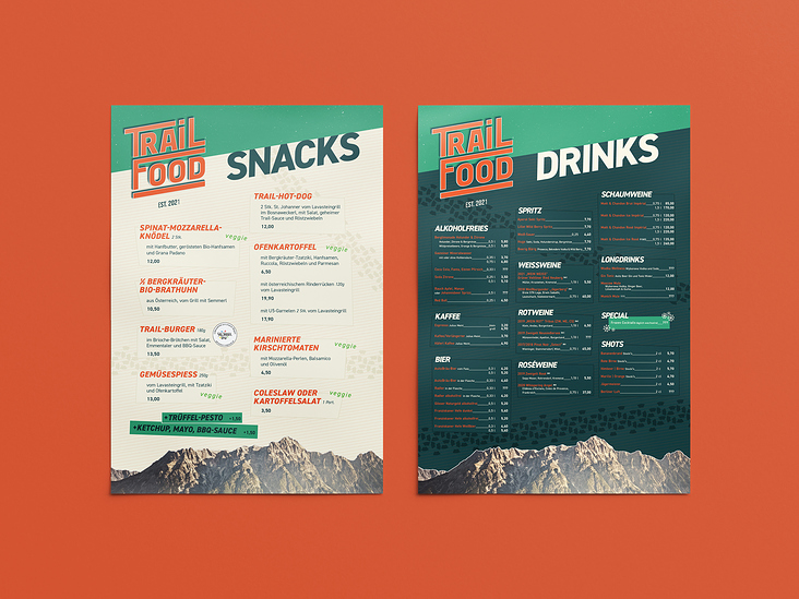 Grafikdesign-PortfolioTrail Food – Food and Drink Menu