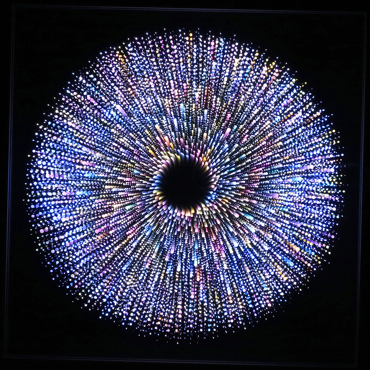 „VORTEX VI“, 44×44cm, 2021, Infinity Mirror, Light Object