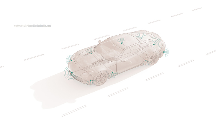 Sensoren am Fahrzeug Darstellung im Smart City Design