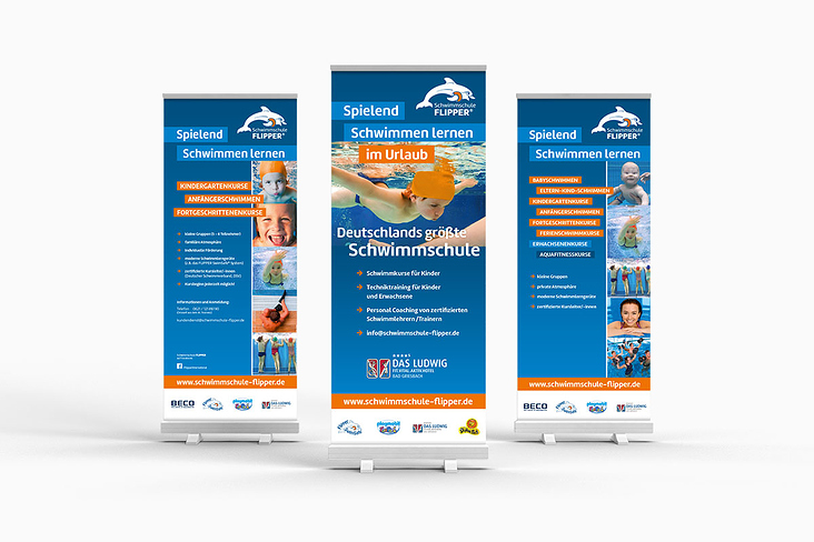 diverse Rollup-Banner für die Schwimmschule Flipper