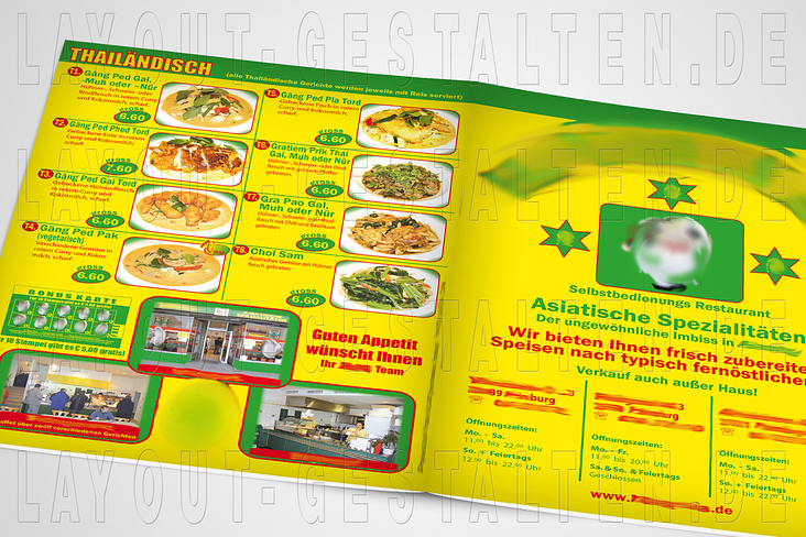 Flyer für Asia, Thai, China und Vietnamesische Restaurant erstellen, gestalten
