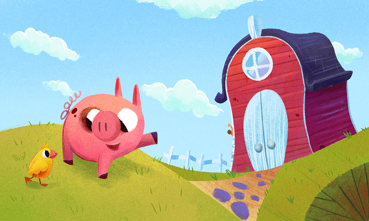 Schwein und Küken – Einseitige Illustration