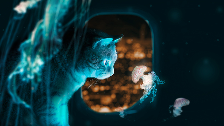 cat with jellyfish