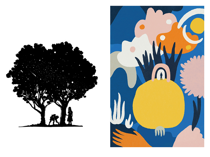 biophilia // L: illustration aus dem kinderbuch „kleine helden, große träume“ / R: internat. plakatwettbewerb von brandculture