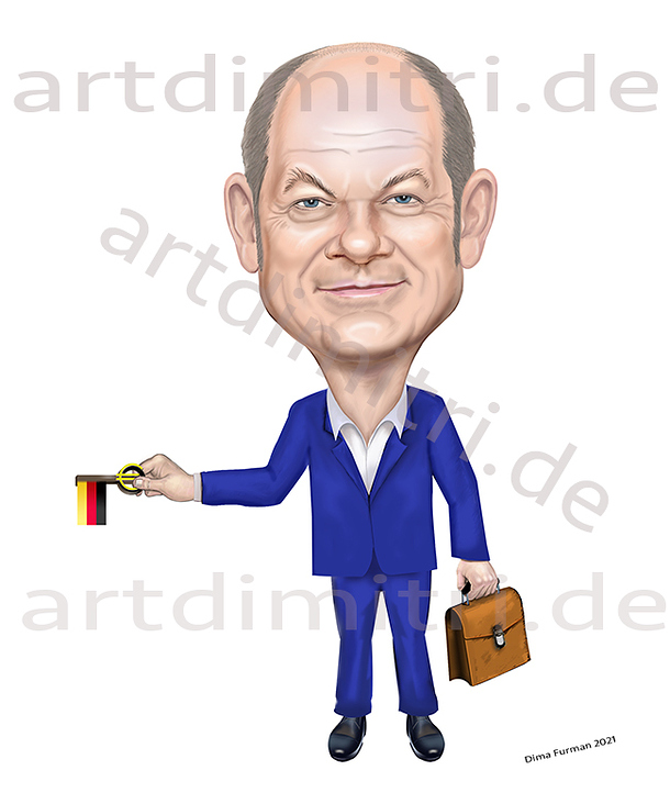 Karikatur, Porträt Bundeskanzler Olaf Scholz