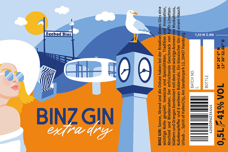 Illustration und Layout Gin-Etikett BINZ