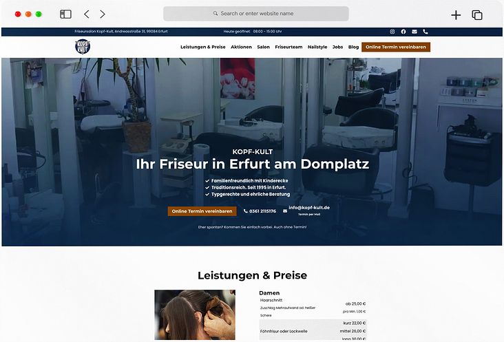 WordPress-Elementor-Website für Kopfkult – einen traditionsreichen Friseursalon in Erfurt am Domplatz