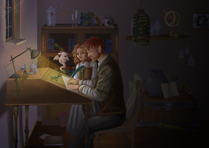 Concept Art eines Alchemisten mit seiner Tochter