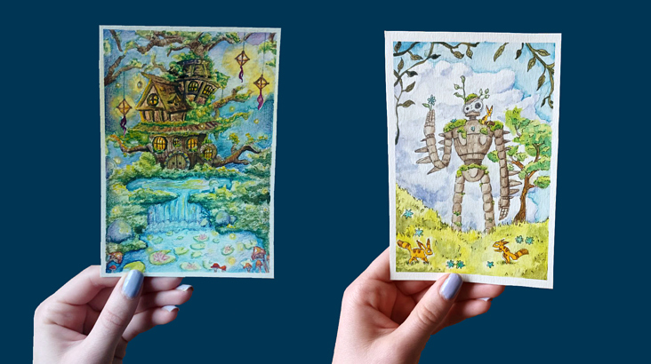 Aquarellpostkarten – Fantasy und Ghibli