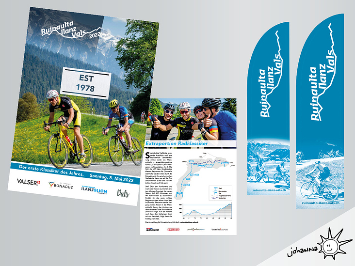 Flyer und Beachflags Ruinaulta Ilanz Vals Radsportveranstaltung