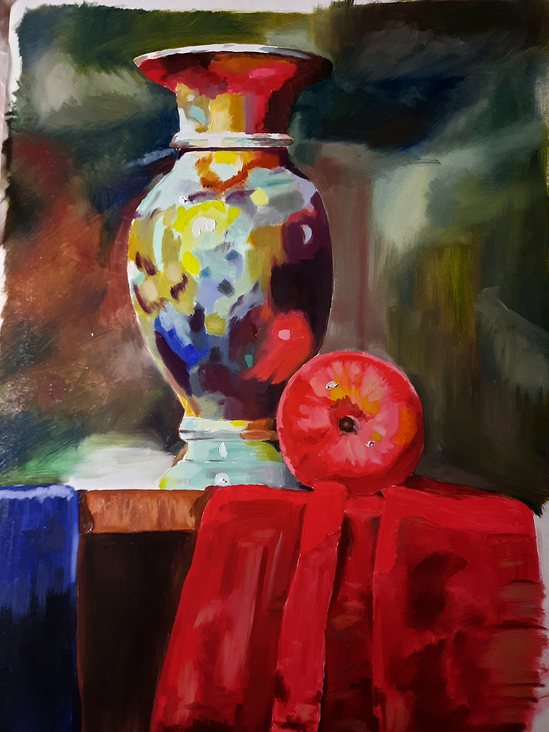 Vase mit Apfel