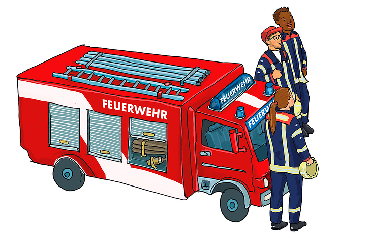 Die Feuerwehr – Detailillustration aus »Die Kurpfalz wimmelt« ISBN 978−3-8425−2177−3