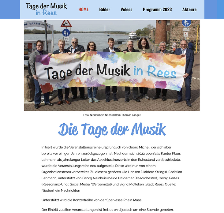 Website der Veranstaltung «Tage der Musik – in Rees« (WIX.com)