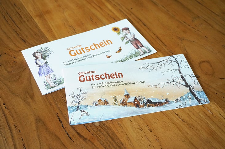 Gutscheine für den Waldow Verlag in Kombination mit meinen Illustrationen