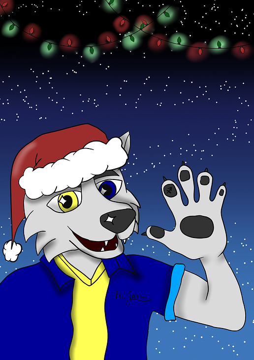 Gamer Wolf Philjason für eine Weihnachtsgrußkarte