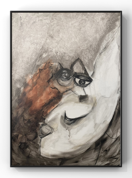 „Als der Fuchs den Mond tröstete“, Acryl und Kohle auf Leinwand, 60×80cm, 2023