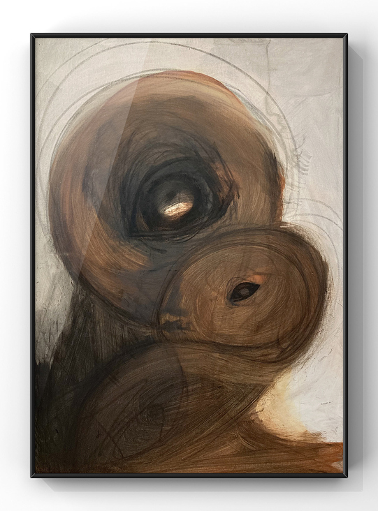 „Mutter mit Kind / Zyklus“, Acryl und Kohle auf Leinwand, 60×80cm, 2023