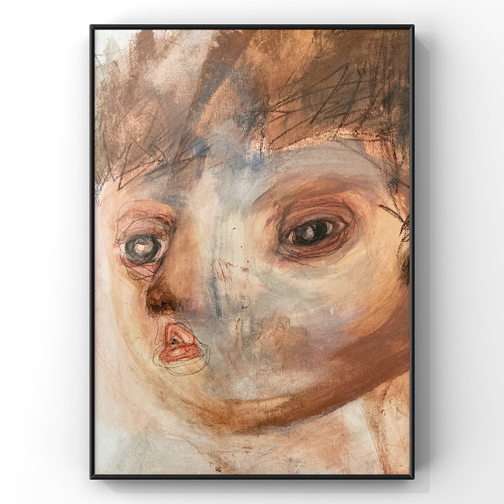 „Ausblick“, Acryl und Kohle auf Leinwandplatte, 40×50cm, 2023