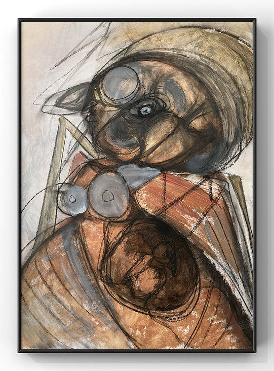 „Avesophie“, Acryl und Kohle auf Leinwandplatte, 60×80cm, 2023