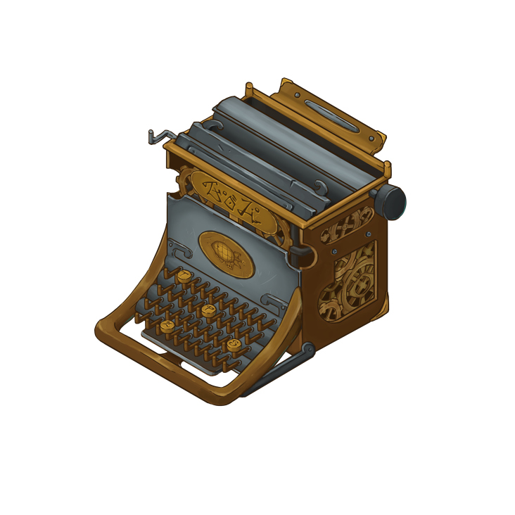 Steampunk-Schreibmaschine in isometrischer Perspektive