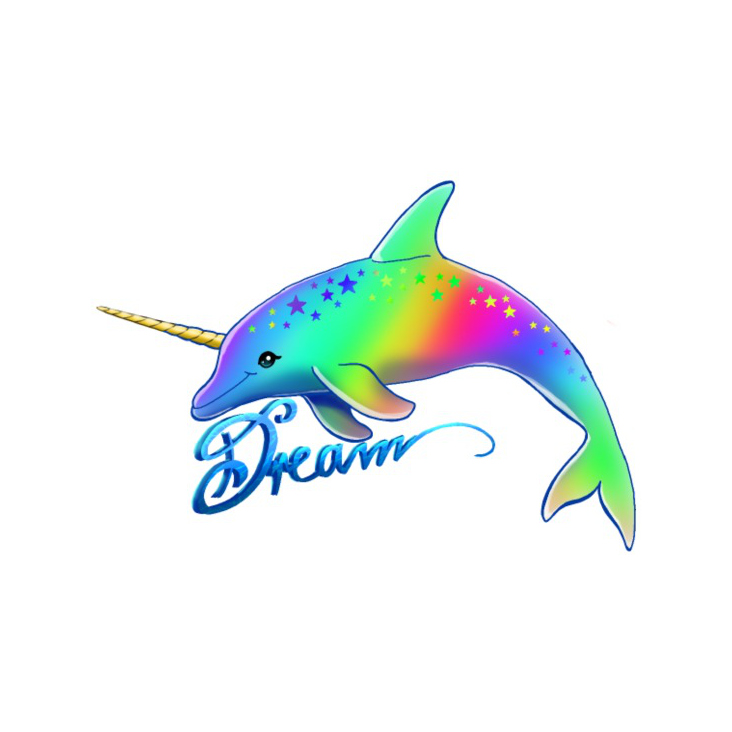 Delfin mit Schriftzug „Dream“ (Handgezeichnet)