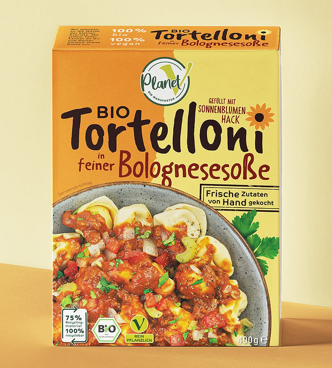 Planet V – Bio Tortelloni Bolognese – Verpackungsdesign