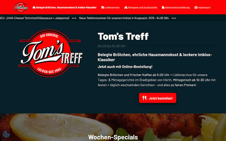 Joomla! CMS-Gastronomie-Website Tom’s Treff inkl. Online-Bestellsystem