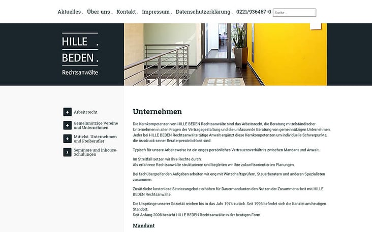 Joomla!  CMS-Website der Anwaltskanzlei Hille Beden in Köln