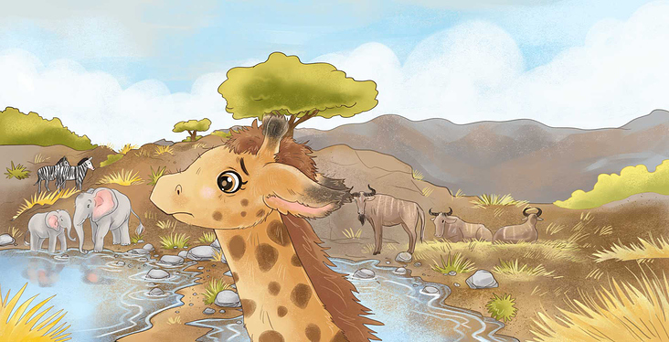 Bilderbuch über eine kleine Giraffe mit über 10 Illustrationen