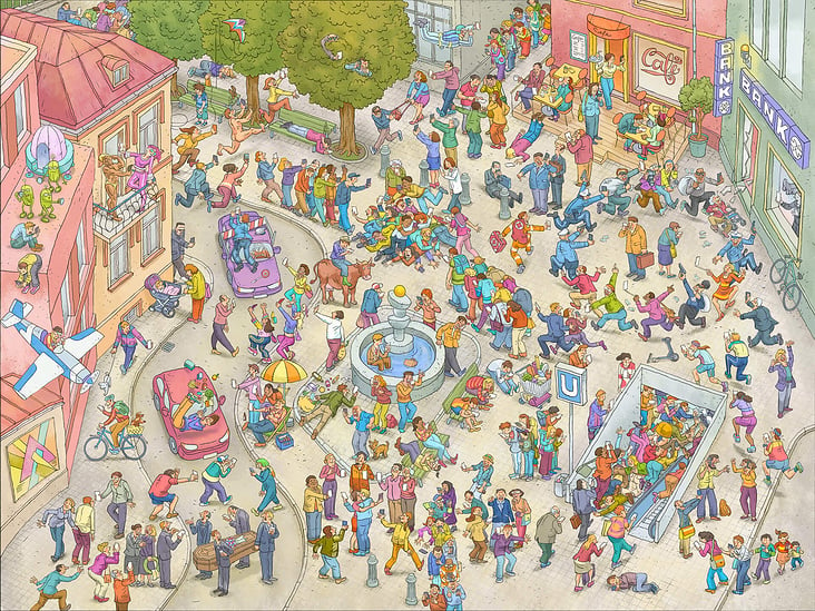 Mobile Zombies. Kunde:Athesia Verlag. Wimmelbild Puzzle