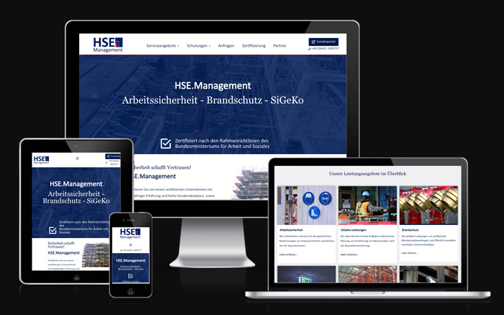 Repräsentative Firmen-Website für das Unternehmen HSE.Management