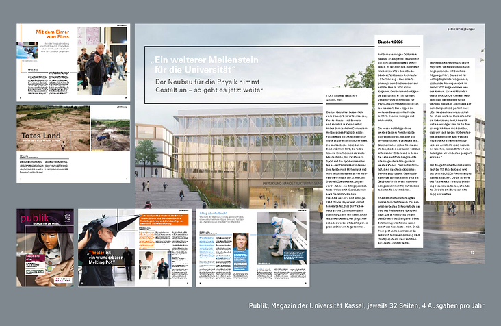 Publik, Magazin der Universität Kassel, 32 Seiten, 4 Ausgaben pro Jahr