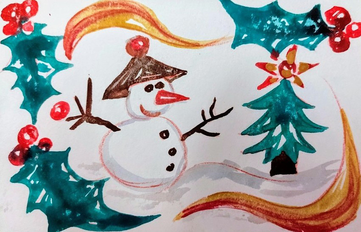 2000 Illustration Carte de voeux Bonhomme de neige de Noël
