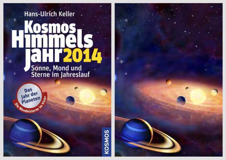 Mein Titelbild für das astronomische Jahrbuch von Prof. Dr. Hans-Ulrich Keller im Vergleich zum Layout von eStudio Calamar.