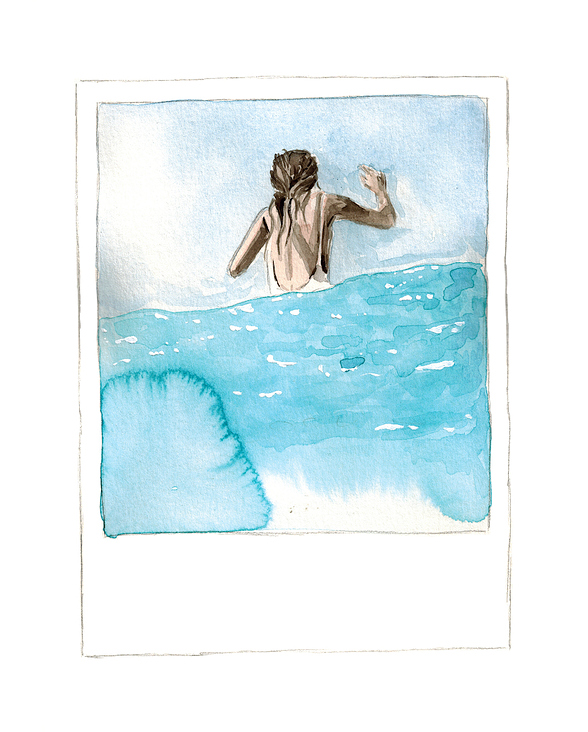 Surferin hinter der Welle