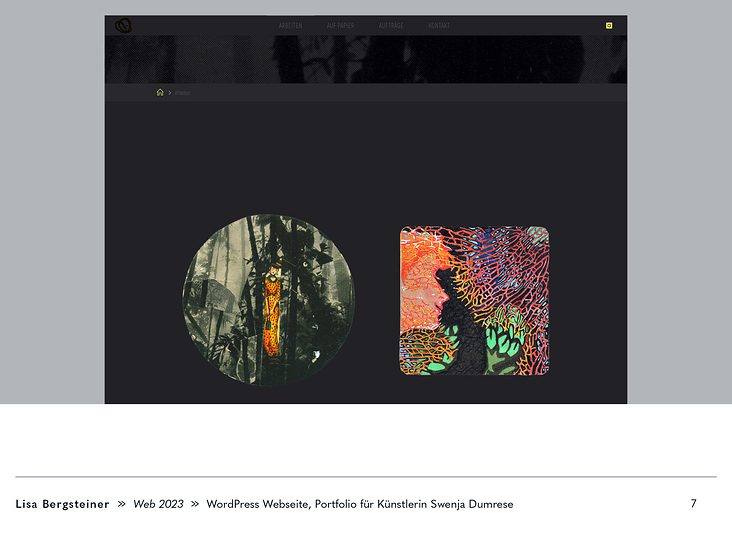 Webseite als Portfolio für Swenja Dumrese (Künstlerin)