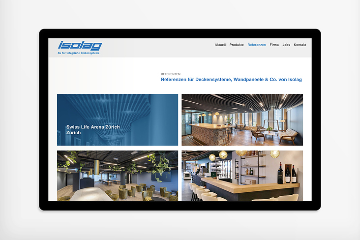 Grafik | Webdesign für Isolag AG für integrierte Deckensysteme in Zürich: Website | Corporate Design | Fahrzeugbescheschriftung