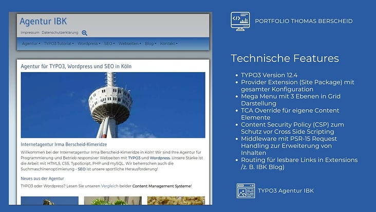 Technische Features der TYPO3 Webseite