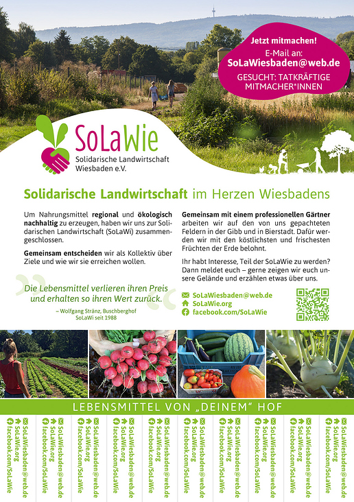Aushang mit Abreißzettel für die Solidarische Landwirtschaft Wiesbaden (SoLaWie)