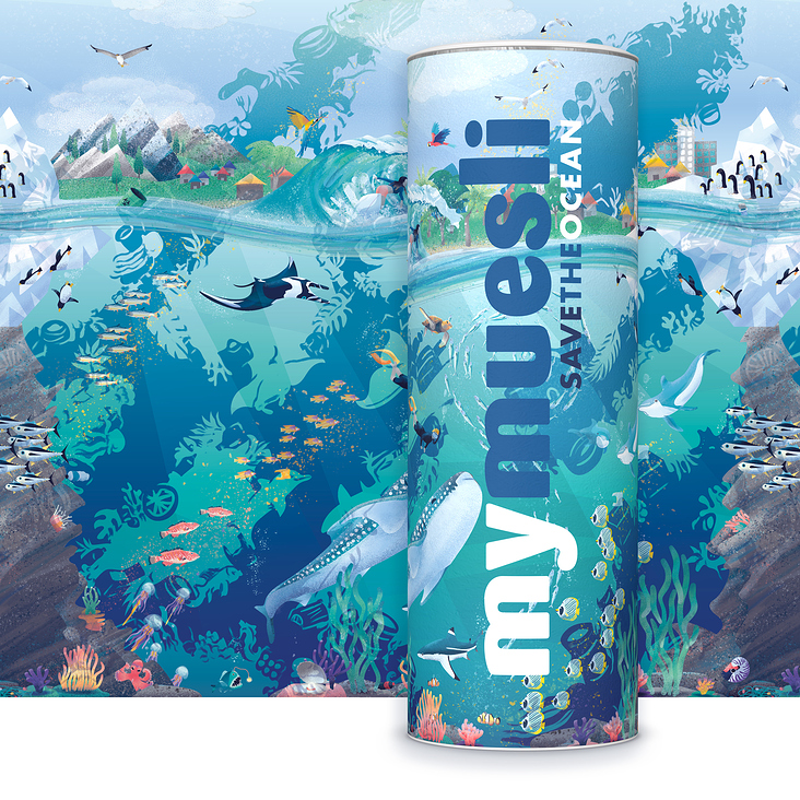 mymuesli – Save The Ocean – Verpackungsdesign Illustration